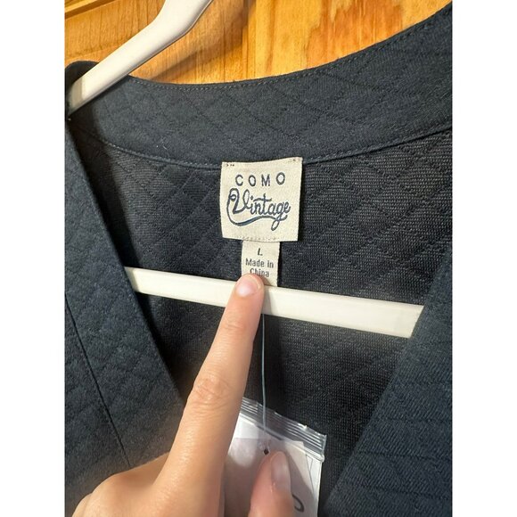 Como Vintage Womens Large 20x26 Black Quilted Blazer Jacket Button Patch Pockets - Picture 4 of 6